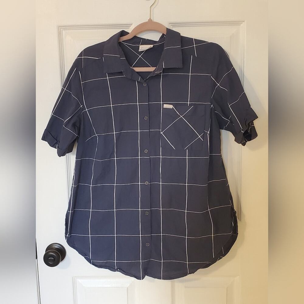 Columbia Womens Anytime Casual Stretch Short Sleeve Shirt Nocturnal Windowpane L